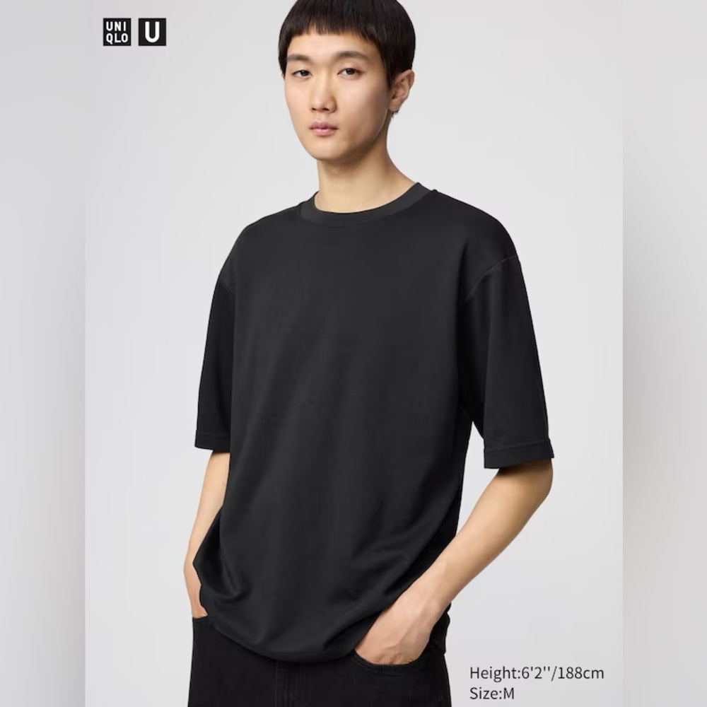 Uniqlo Black AIRism Cotton Oversized T-Shirt | Half-Sleeve